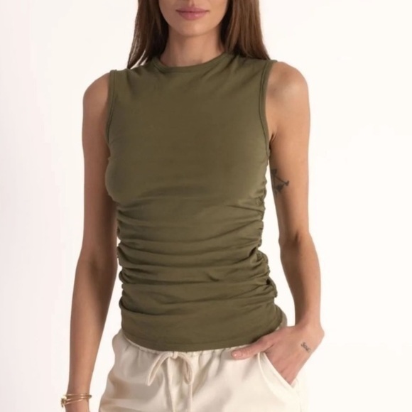 Nwt N: Philanthropy Olive Green Ruched Buenos Tank Small